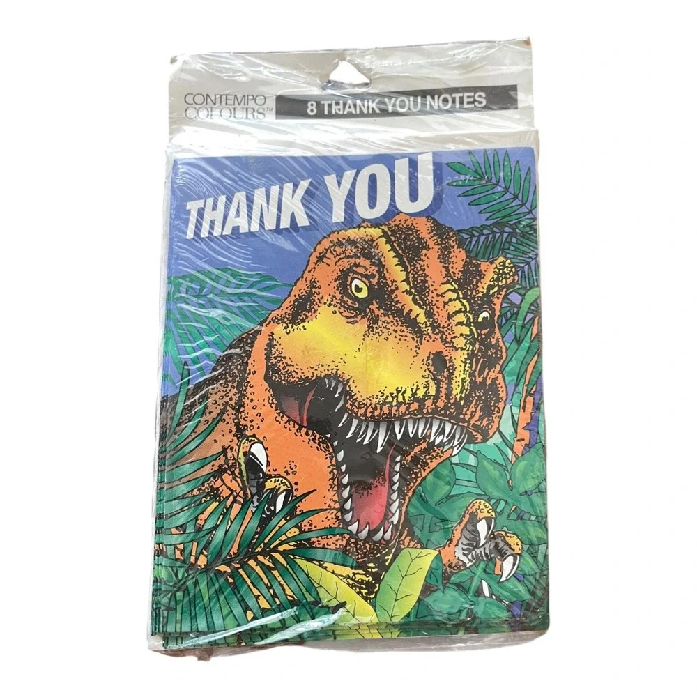 Vintage Contempo Colours Thank You Notes 8 Cards 8 Envelopes Dinosaurs T-Rex New